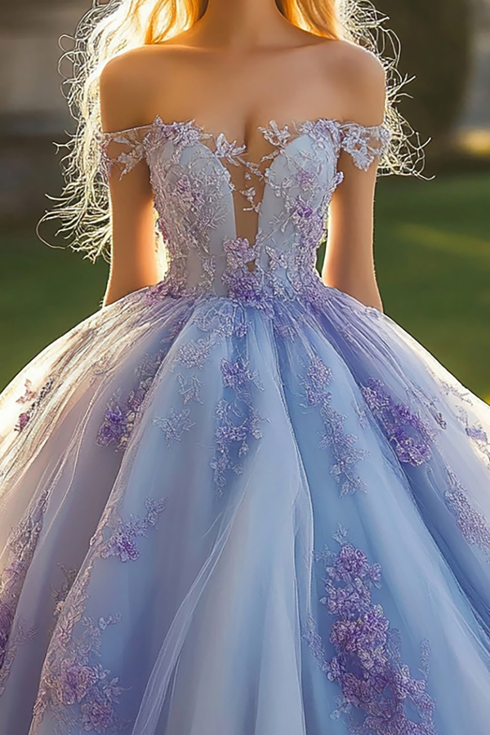 Lavender Off the Shoulder Ball Gown Tulle Quinceanera Dress with Appliques