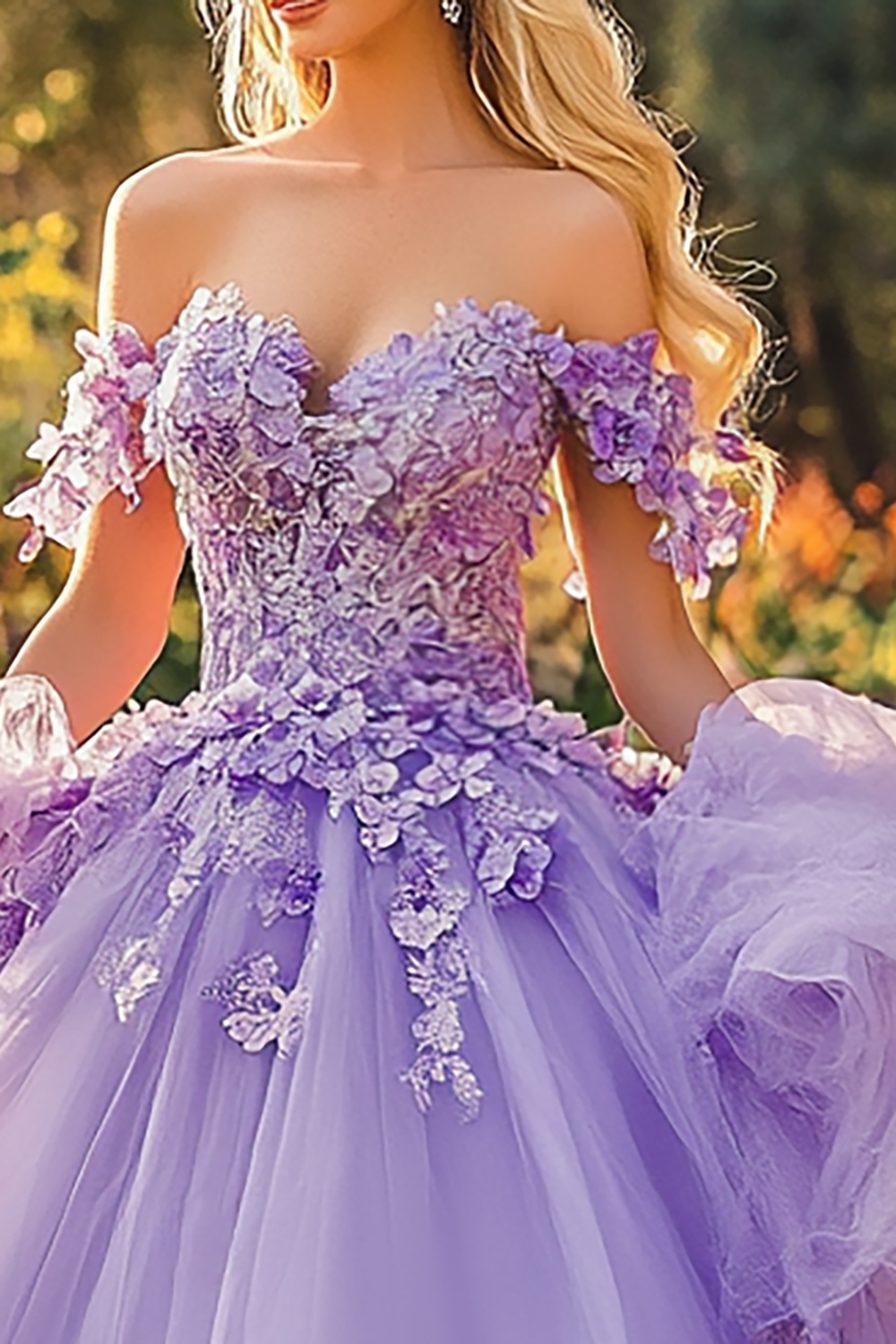 Lilac Floral Off the Shoulder Applique Princess Tulle Quinceanera Dress