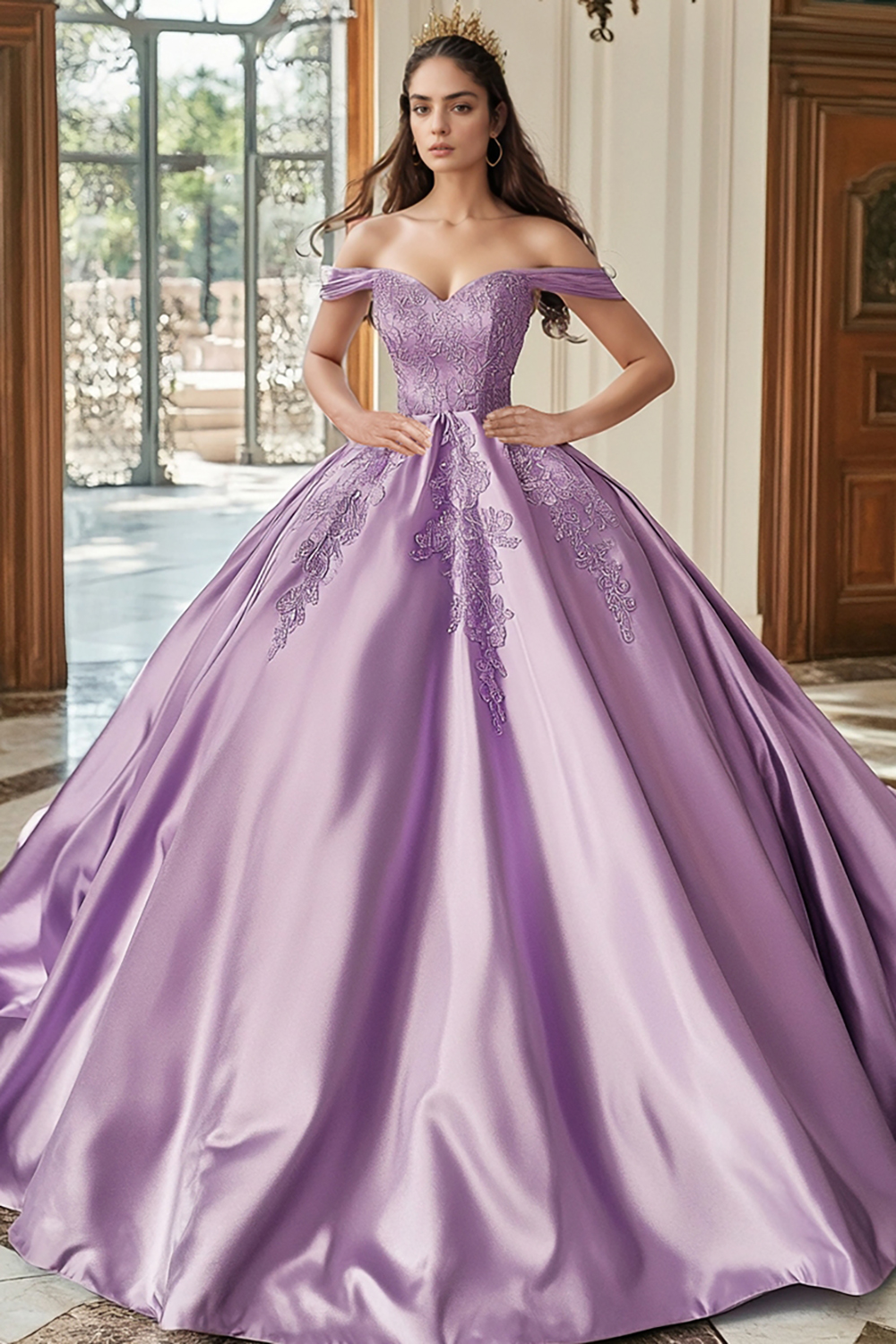 Graceful Purple Ball Gown Off The Shoulder  Lace Appliques Quinceanera Dress