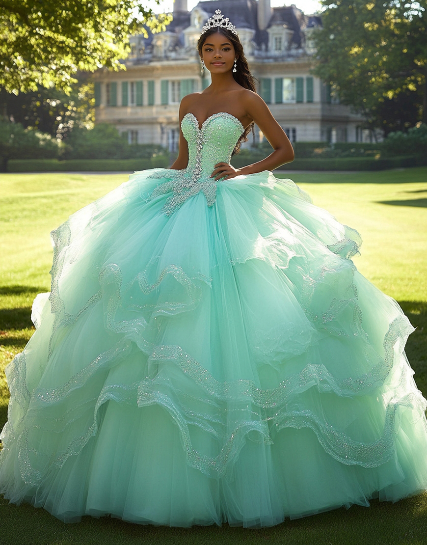 Mint Sweetheart Princess Tulle Quinceanera Dress with Beading