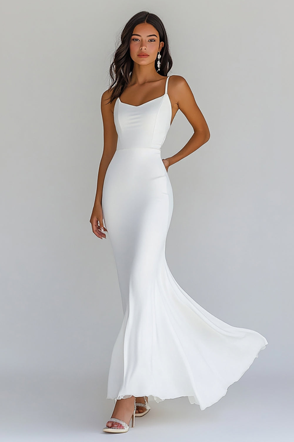 Spghetti Straps Chiffon Sheath White Long Graduation Dress
