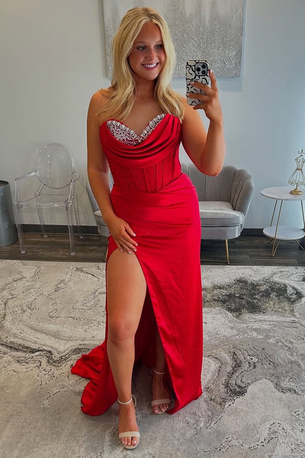 Corset Sparkly Red Sweetheart Prom Dress with Beadins