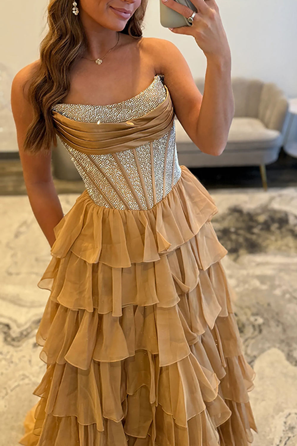 Sparkly Navy A Line Strapless Corset Long Chiffon Prom Dress