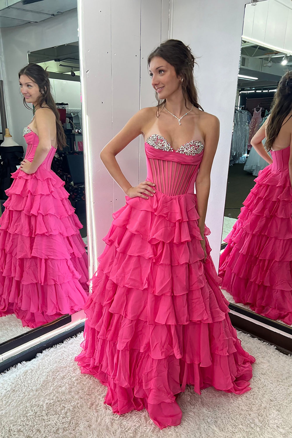 Ruffled Black A Line Corset Long Prom Dress with Beadings