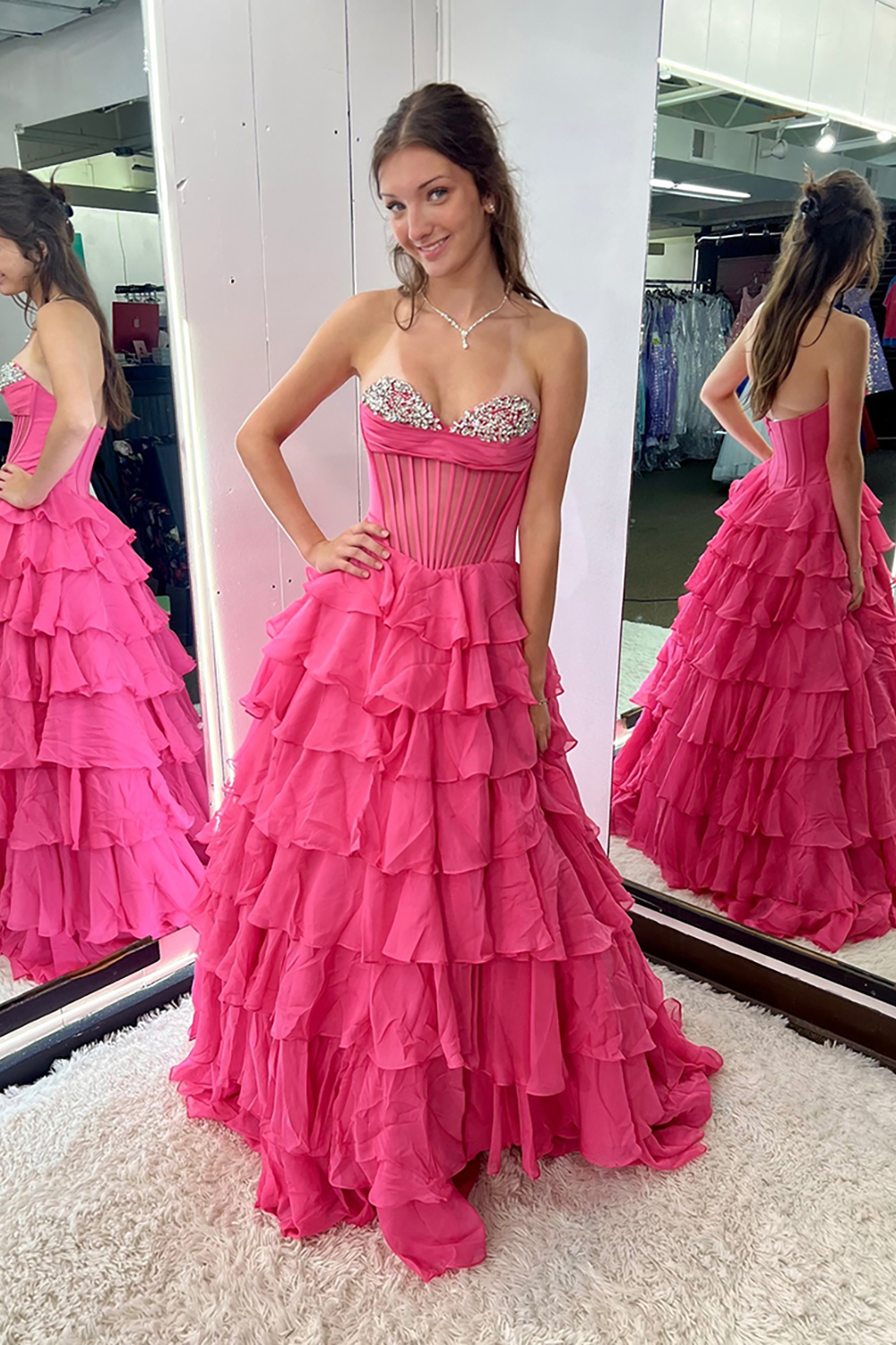 Ruffled Black A Line Corset Long Prom Dress with Beadings