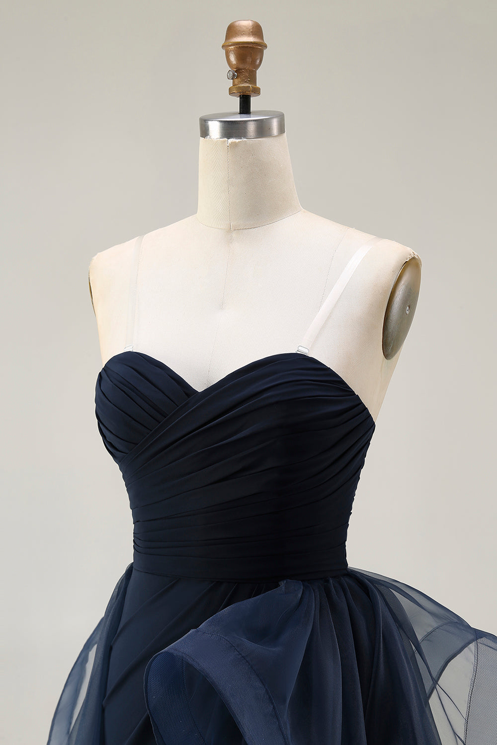 Navy Satin Mermaid Sweetheart Long Ruffled Prom Dress with Cape