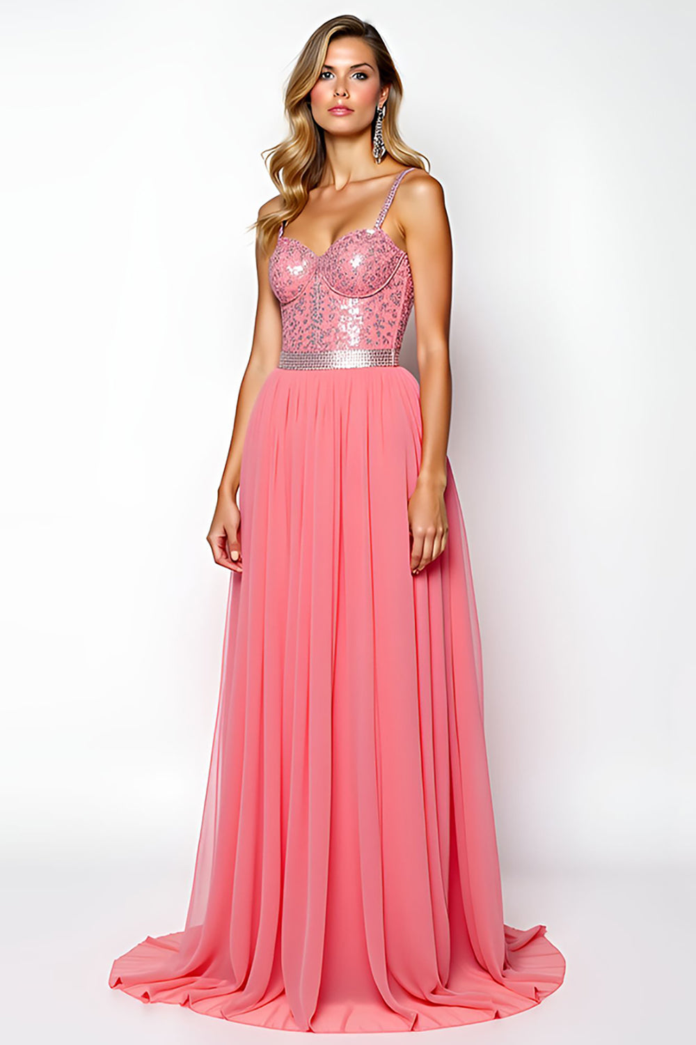 Chiffon A Line Watermelon Backless Long Prom Dress