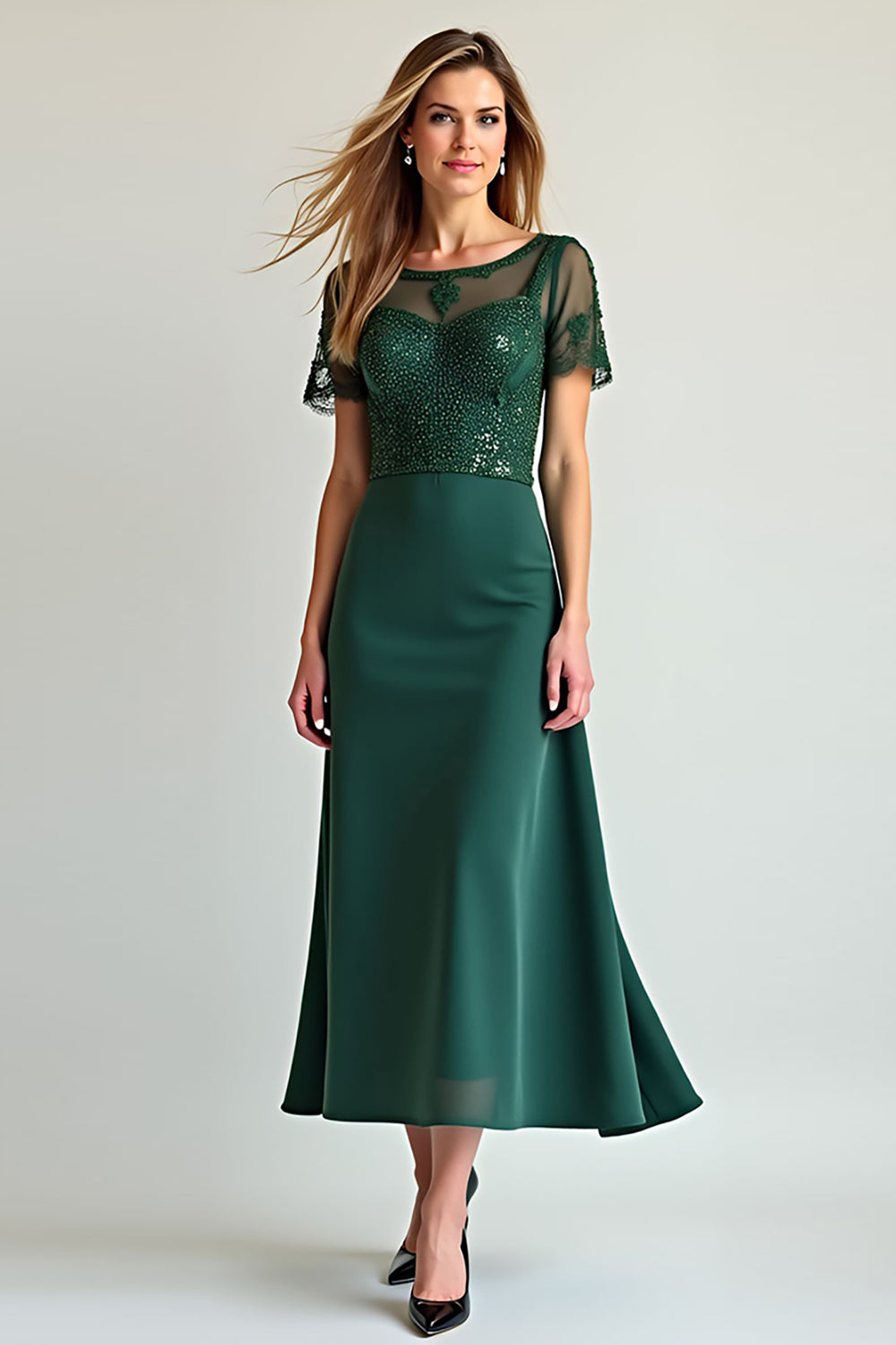 Pine Illusion Neck Formal Dress with Beading