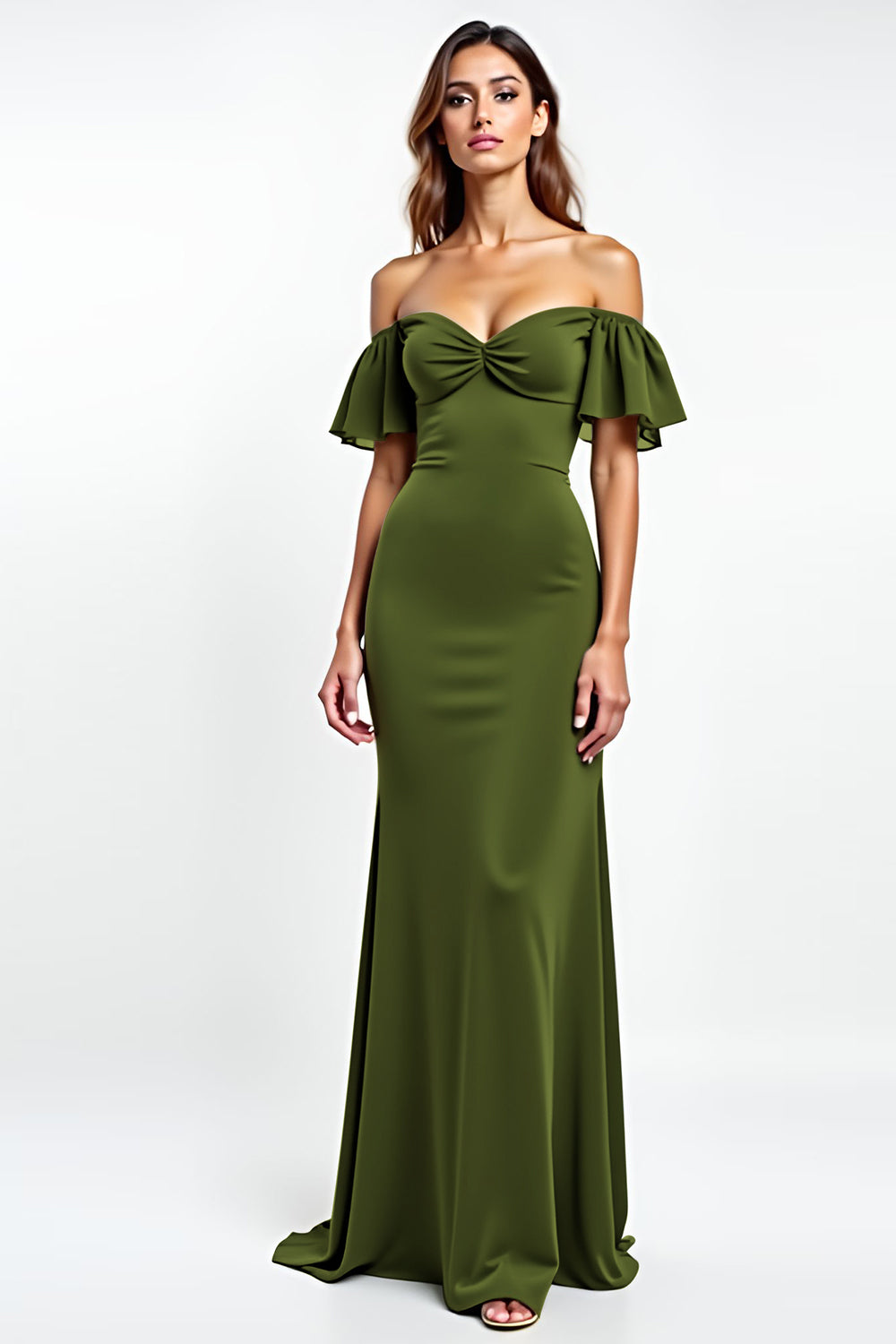 Olive Backless Sheath Long Wedding Guest Dress