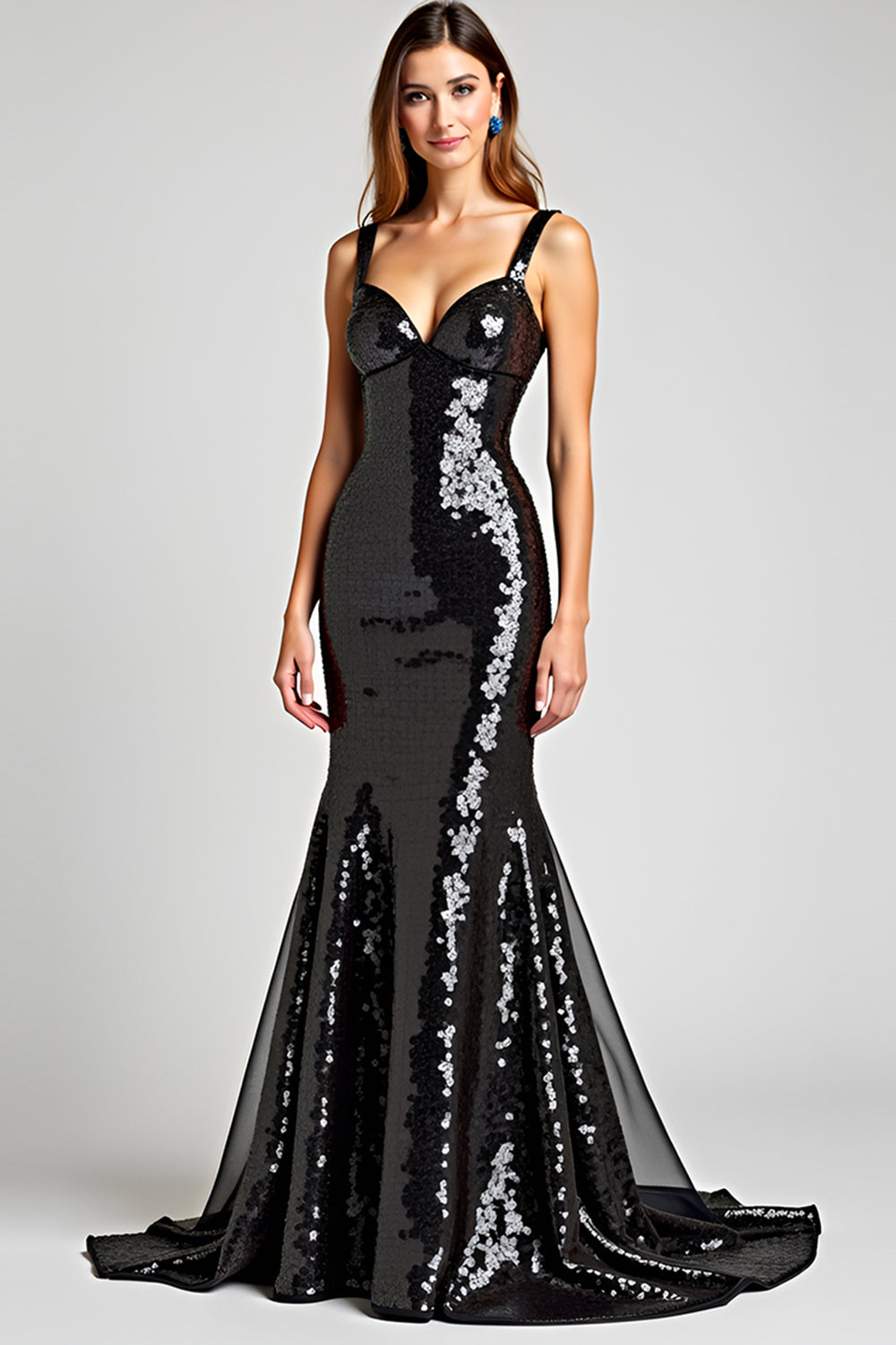 Sparkly Black Mermaid Sequins Long Graduation Dress