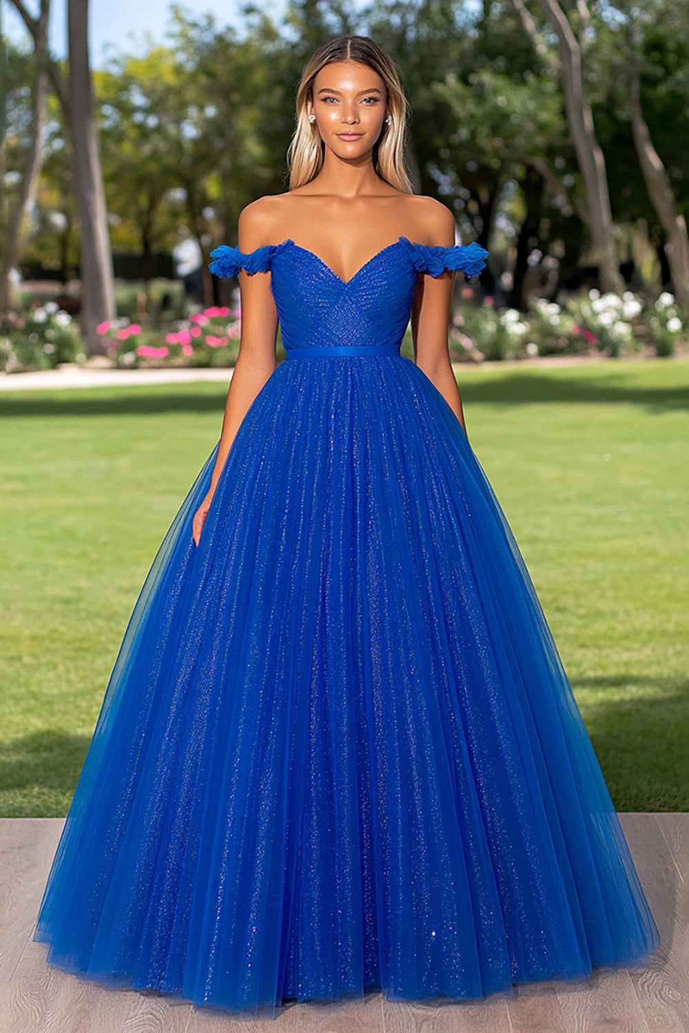 Royal Blue Off the Shoulder Long Ball Gown Prom Dress