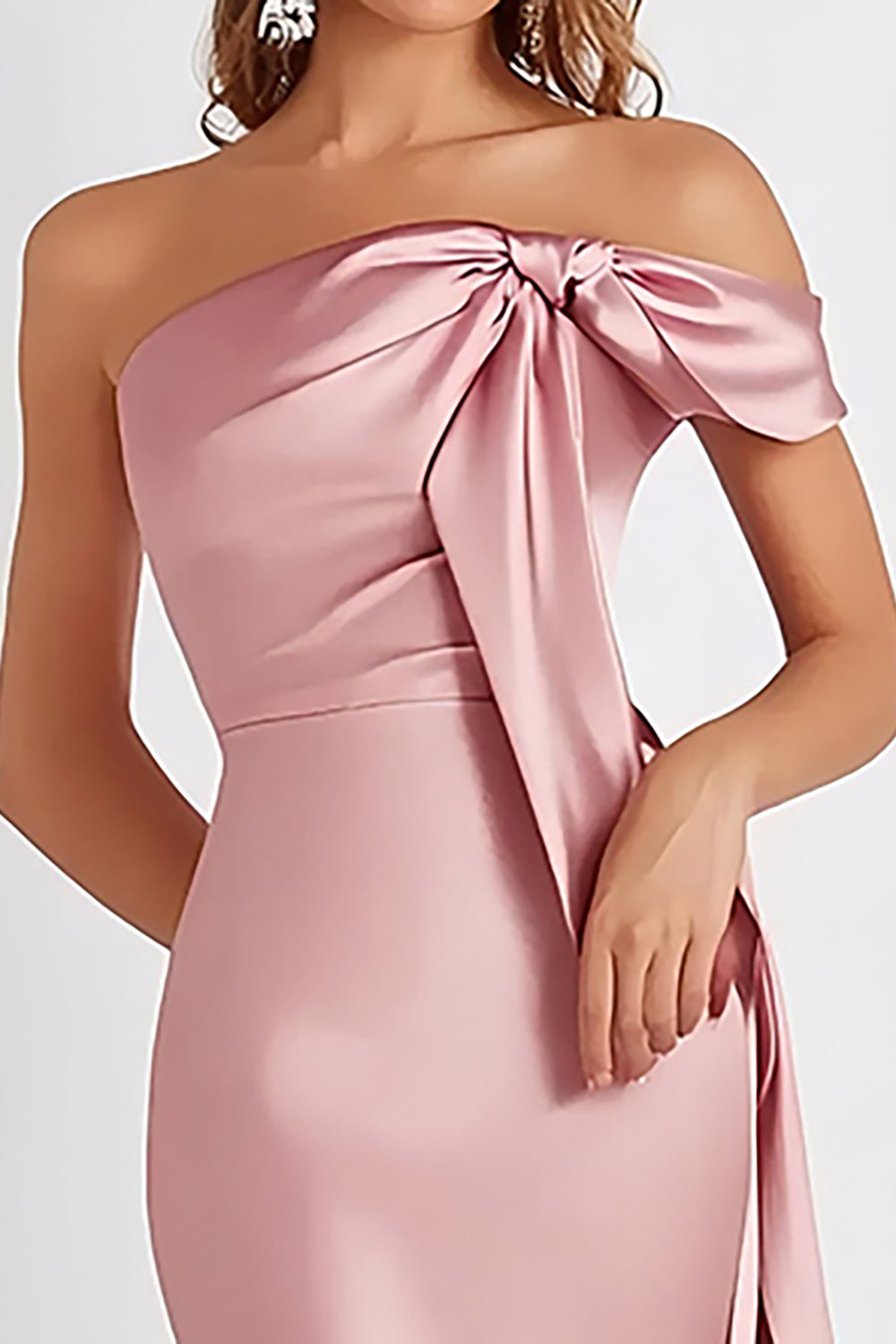 Sheath Pink Cold Shoulder Long Formal Dress