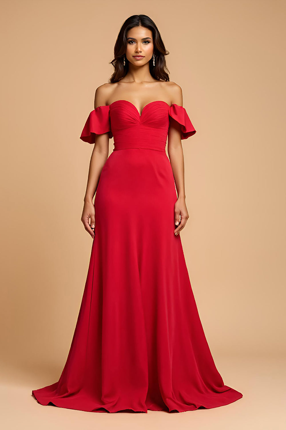 A Line Satin Sweetheart Red Long Formal Dress