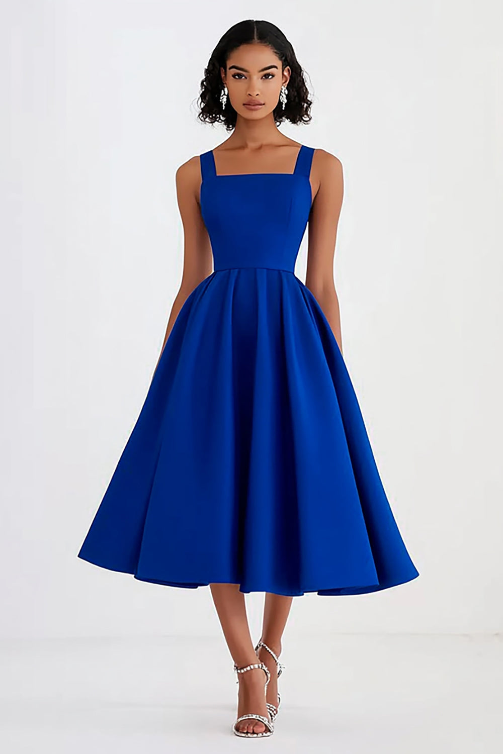 A Line Royal Blue Square Neck Knee-Length Formal Dress