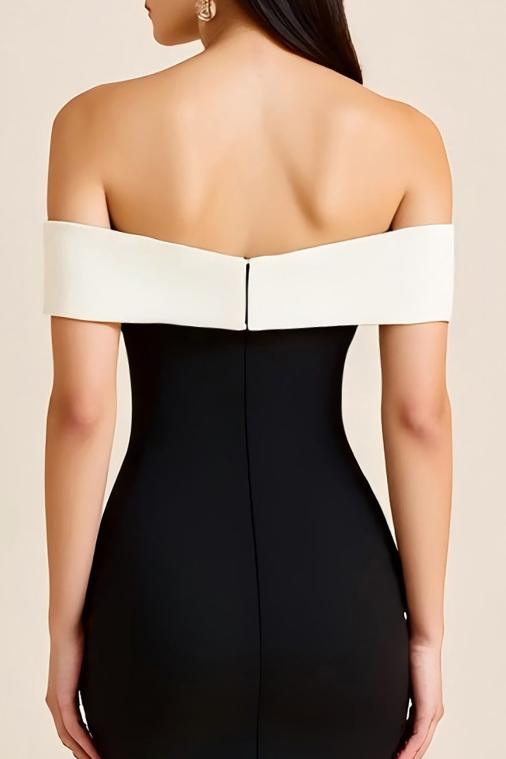 Black and White Satin Mermaid Off the Shoulder Long Formal Dress