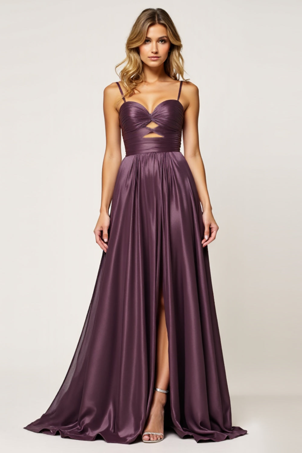 Purple Sparkly A Line Sweetheart Long Prom Dress with Slit