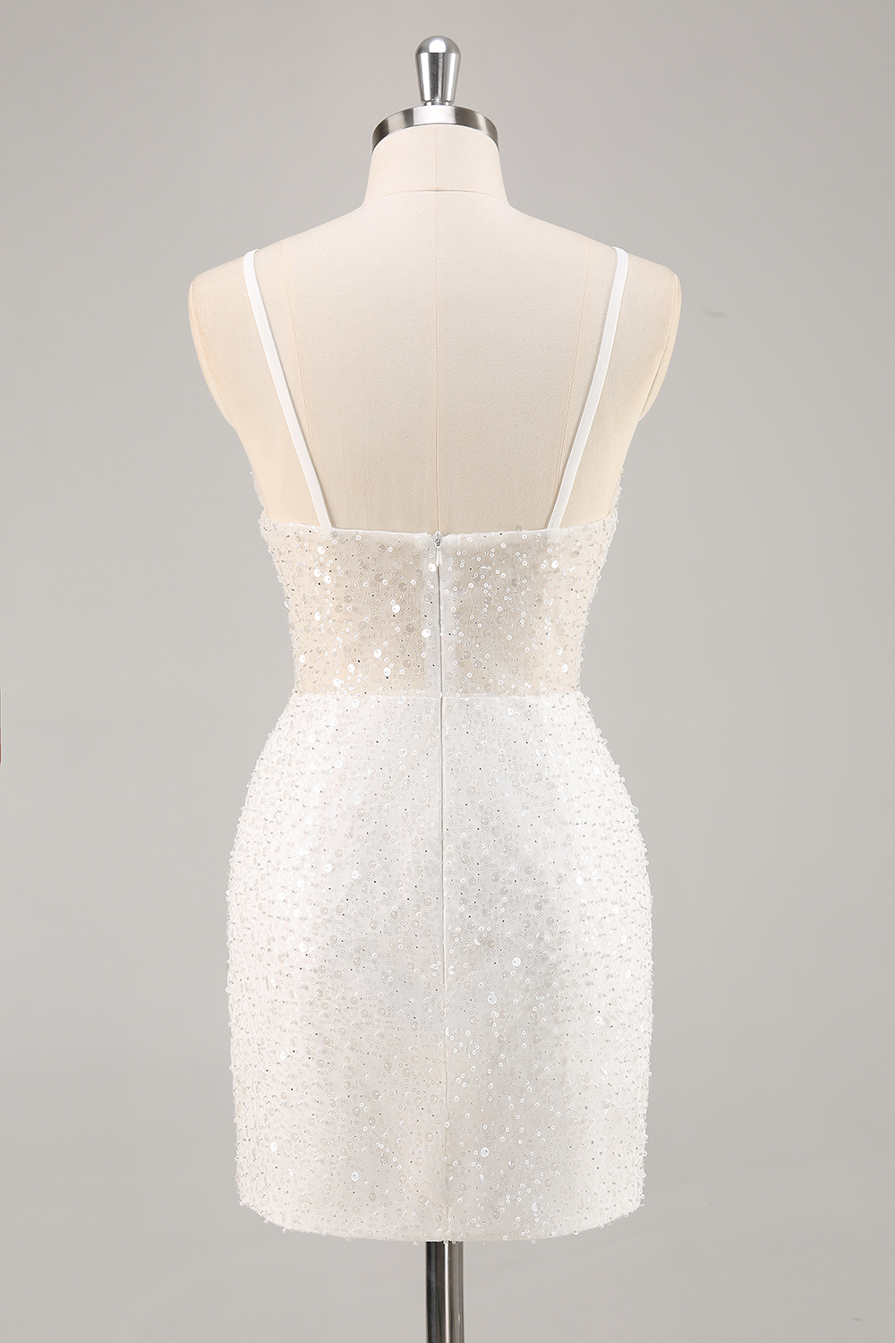 Sparkly White Sequins Bodycon Spaghetti Straps Short Graduation Dress