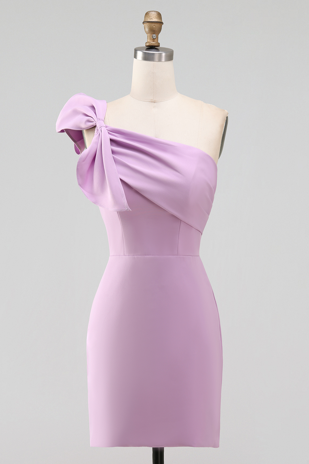 White Bodycon Satin One Shoulder Short Graduation Dress with Bow