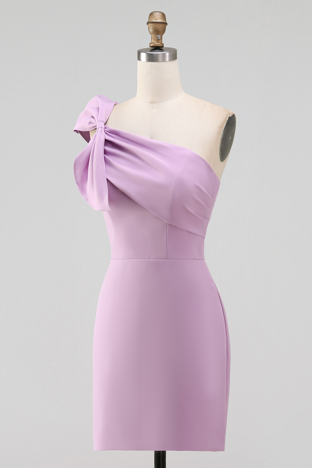 White Bodycon Satin One Shoulder Short Graduation Dress with Bow