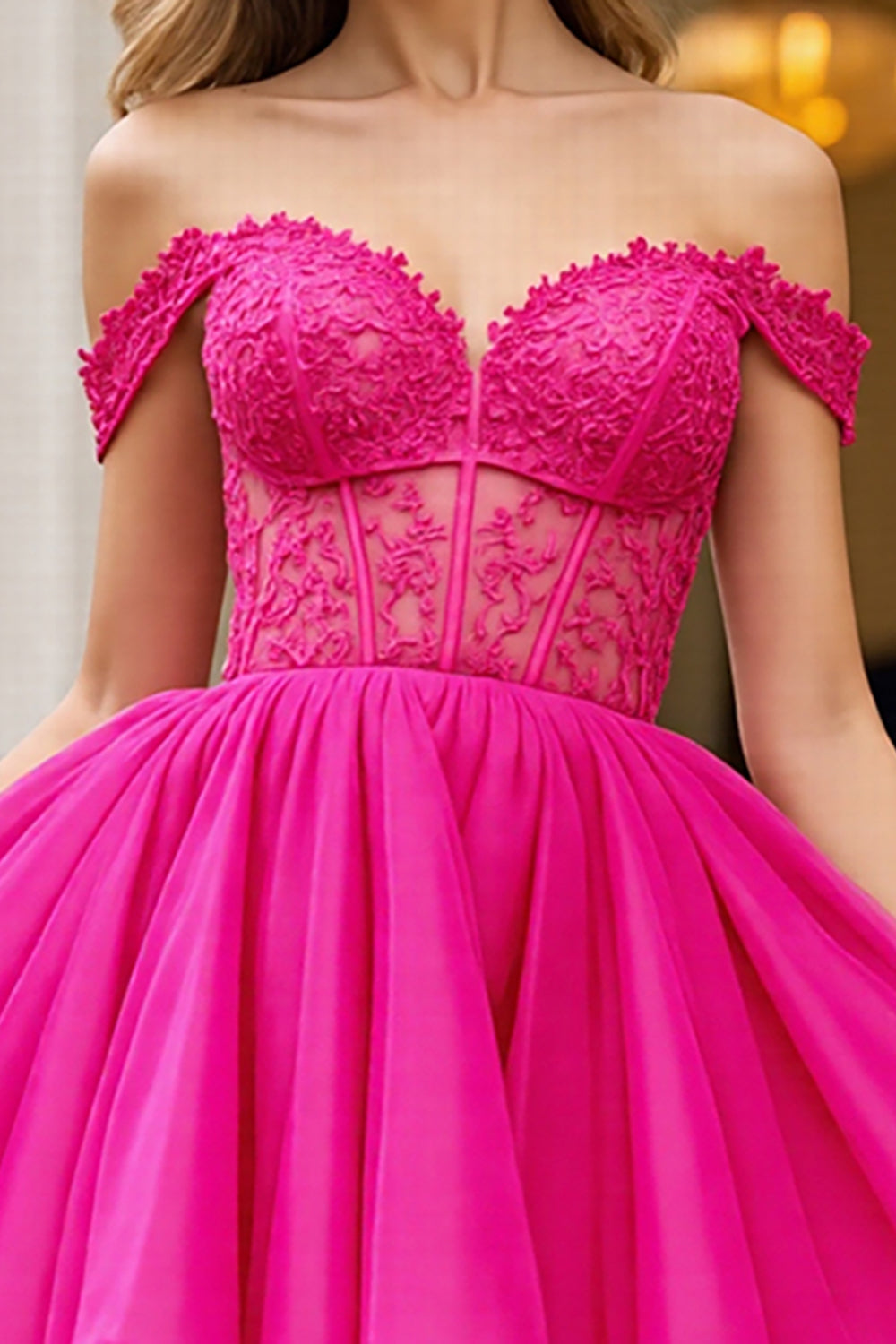 Fuchsia Tulle Corset Off the Shoulder Short Homecoming Dress