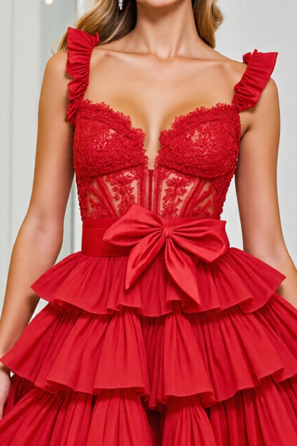 Red Corset Chiffon A Line Short Homecoming Dress with Appliques