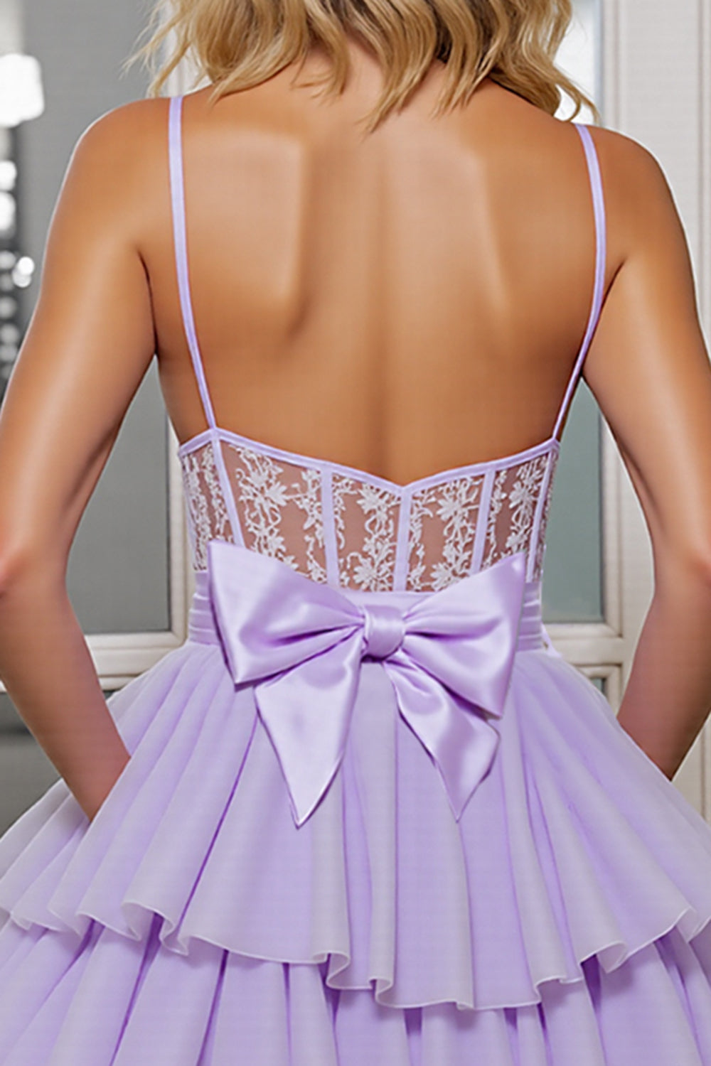Lilac Corset Tulle A Line Short Homecoming Dress with Appliques