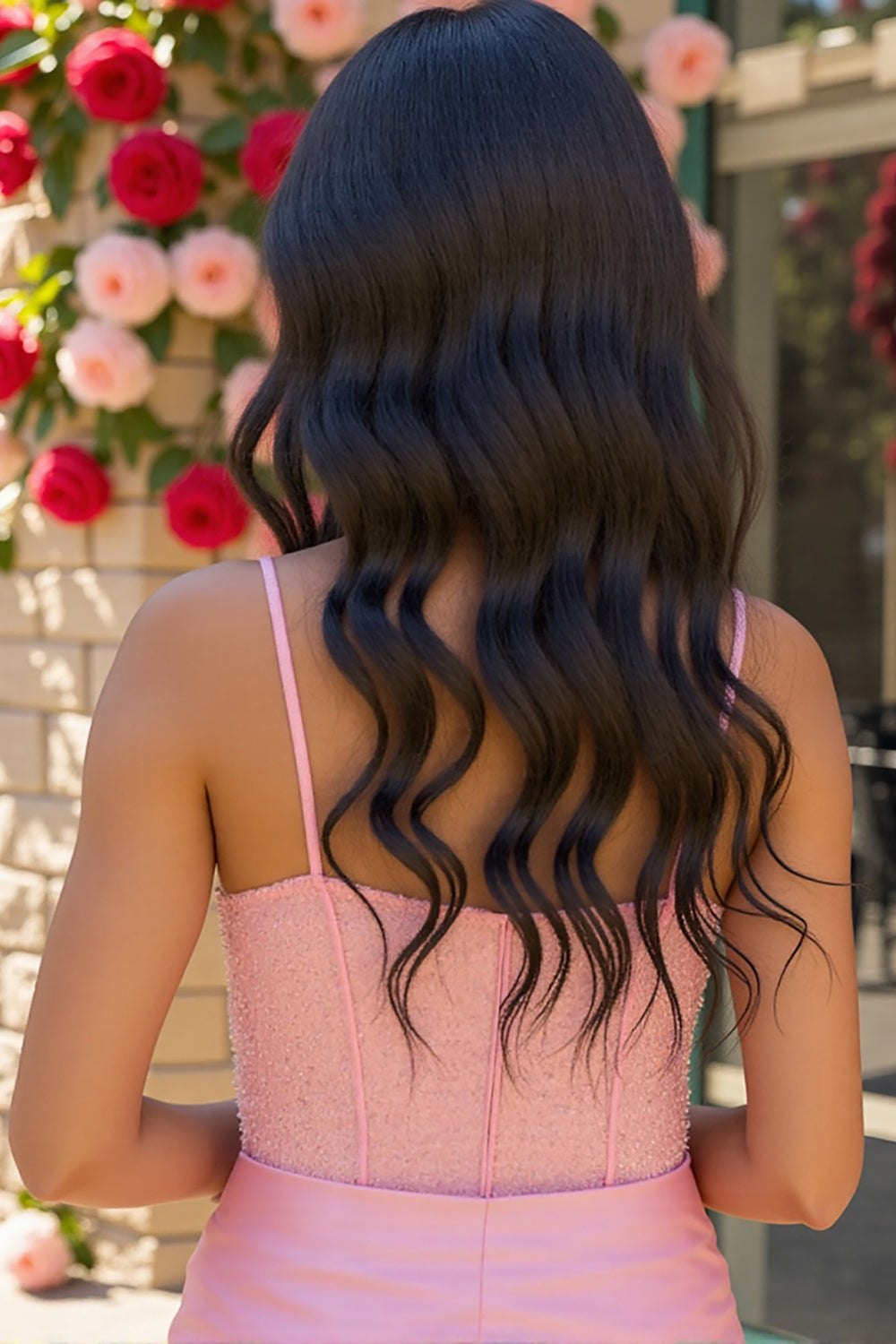 Sparkly Pink Corset Satin Short Homecoming Dress with Keyhole