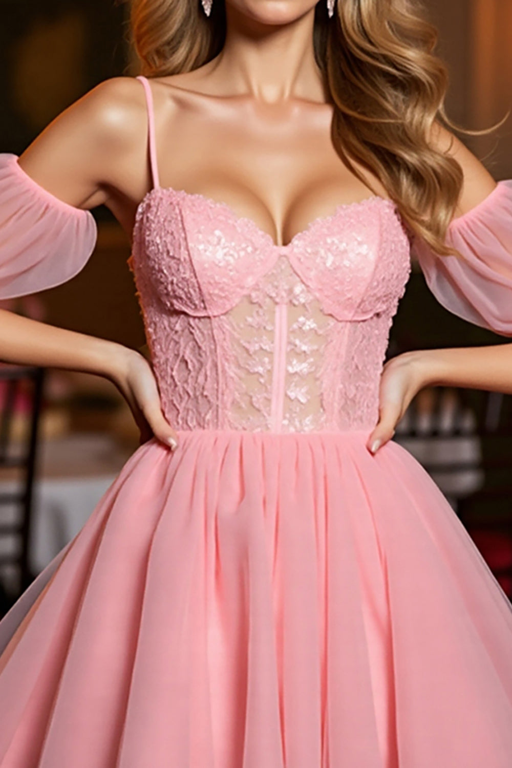 Pink A Line Tulle Corset Short Homecoming Dress with Appliques