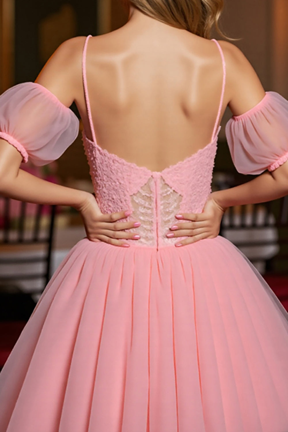 Pink A Line Tulle Corset Short Homecoming Dress with Appliques