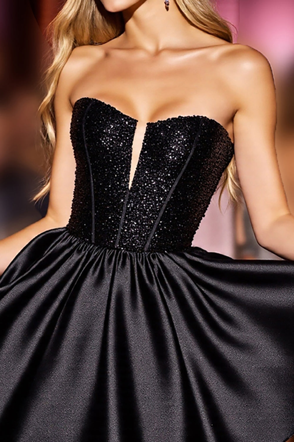 Sparkly Black Sequin Corset Strapless Short Homecoming Dress