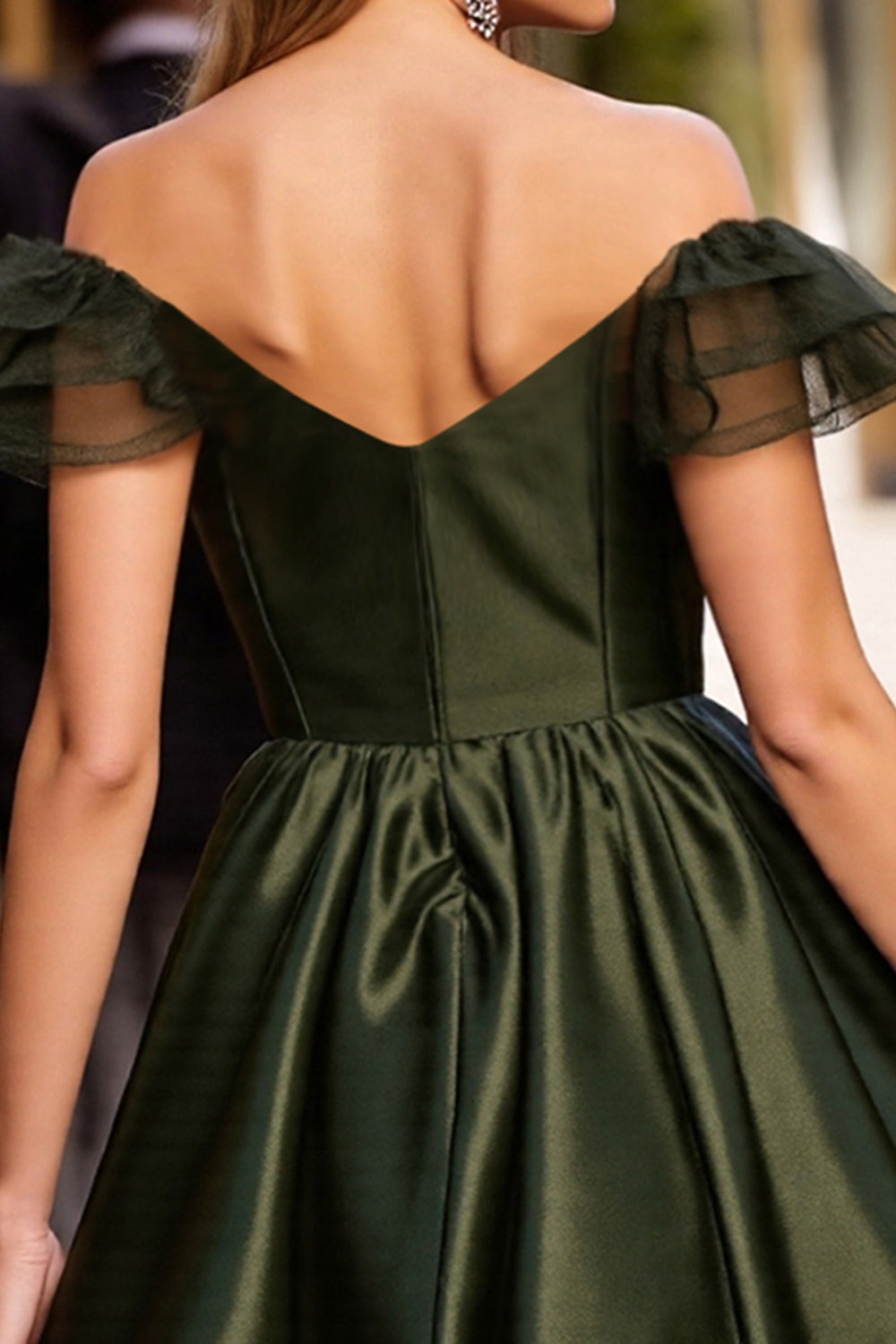 Army Green Corset Satin Short Homecoming Dress with Ruffles