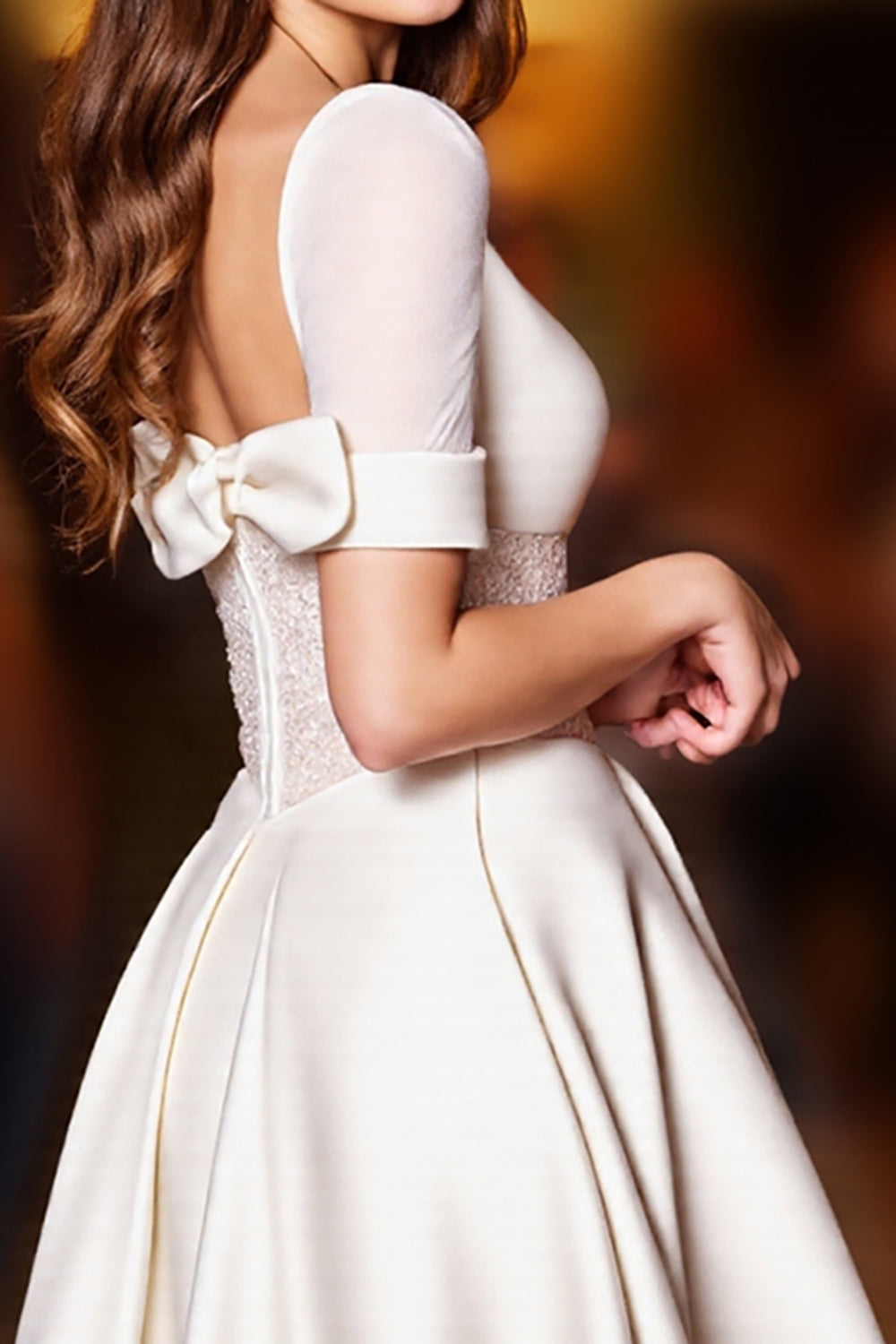 Glitter White Corset A Line Short Graduation Dress with Bow