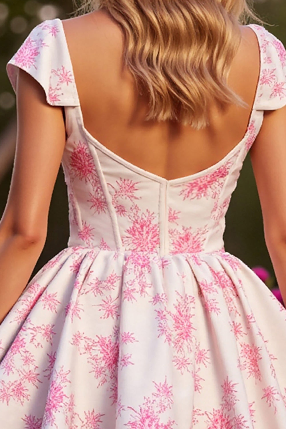 White Corset Floral Short Homecoming Dress with Sleeves