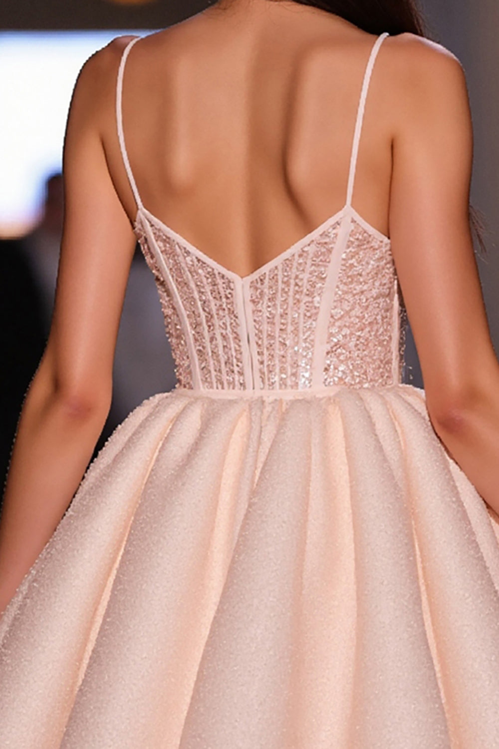 Sparkly Blush Corset A Line Satin Short Homecoming Dress with Beading