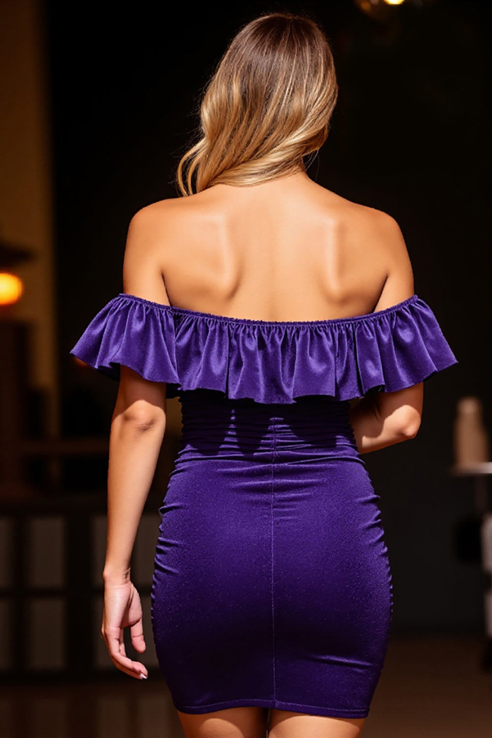 Dark Purple Tight Velvet Short Homecoming Dress with Ruffles