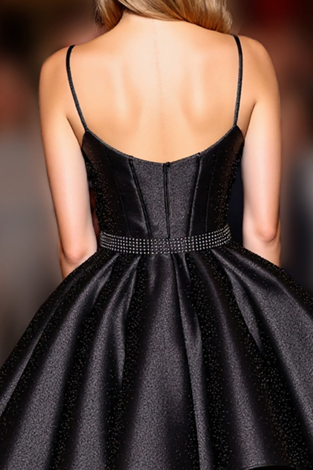 Black Corset Spaghetti Straps A Line Short Satin Homecoming Dress