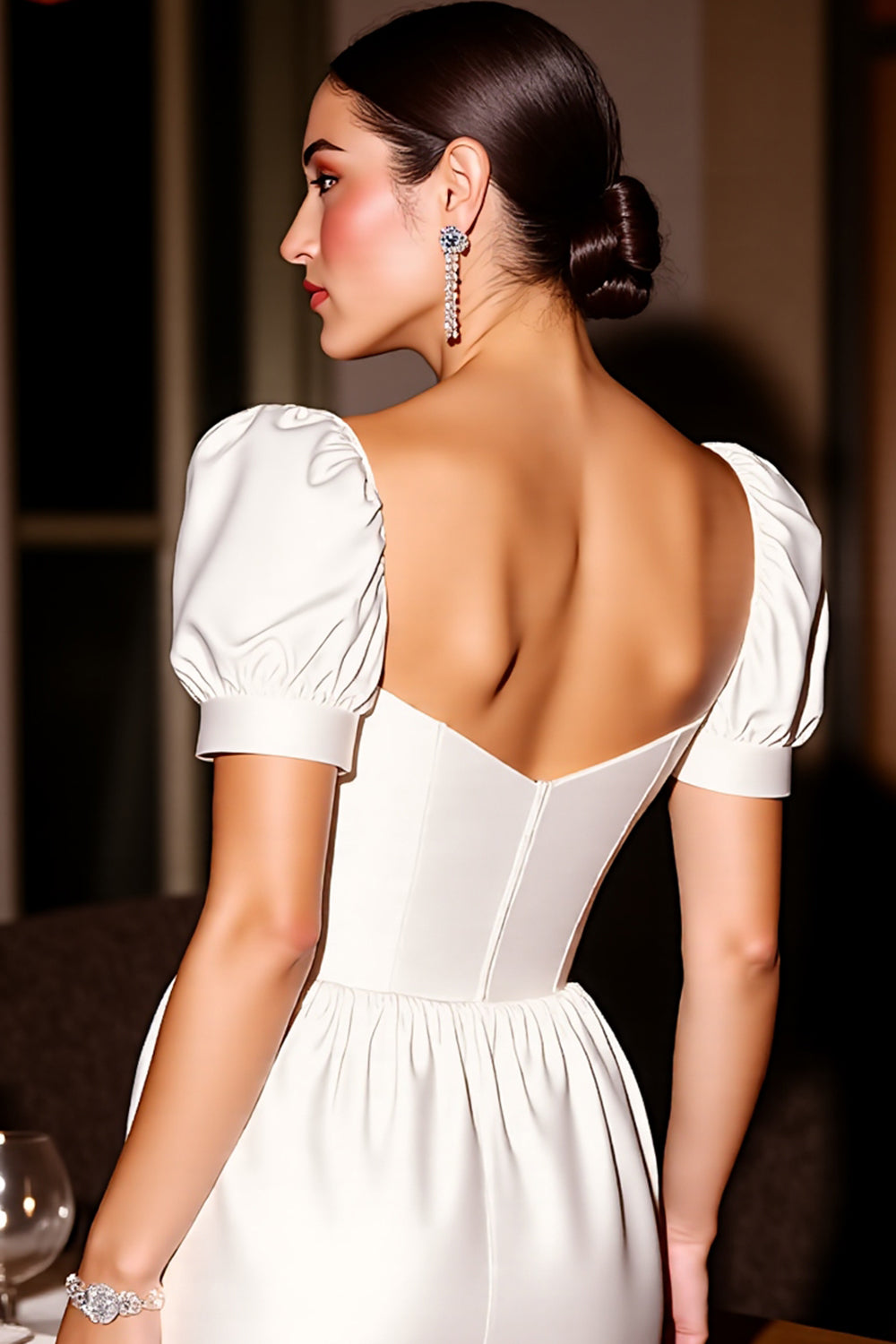 White Corset A Line Satin Short Graduation Dress