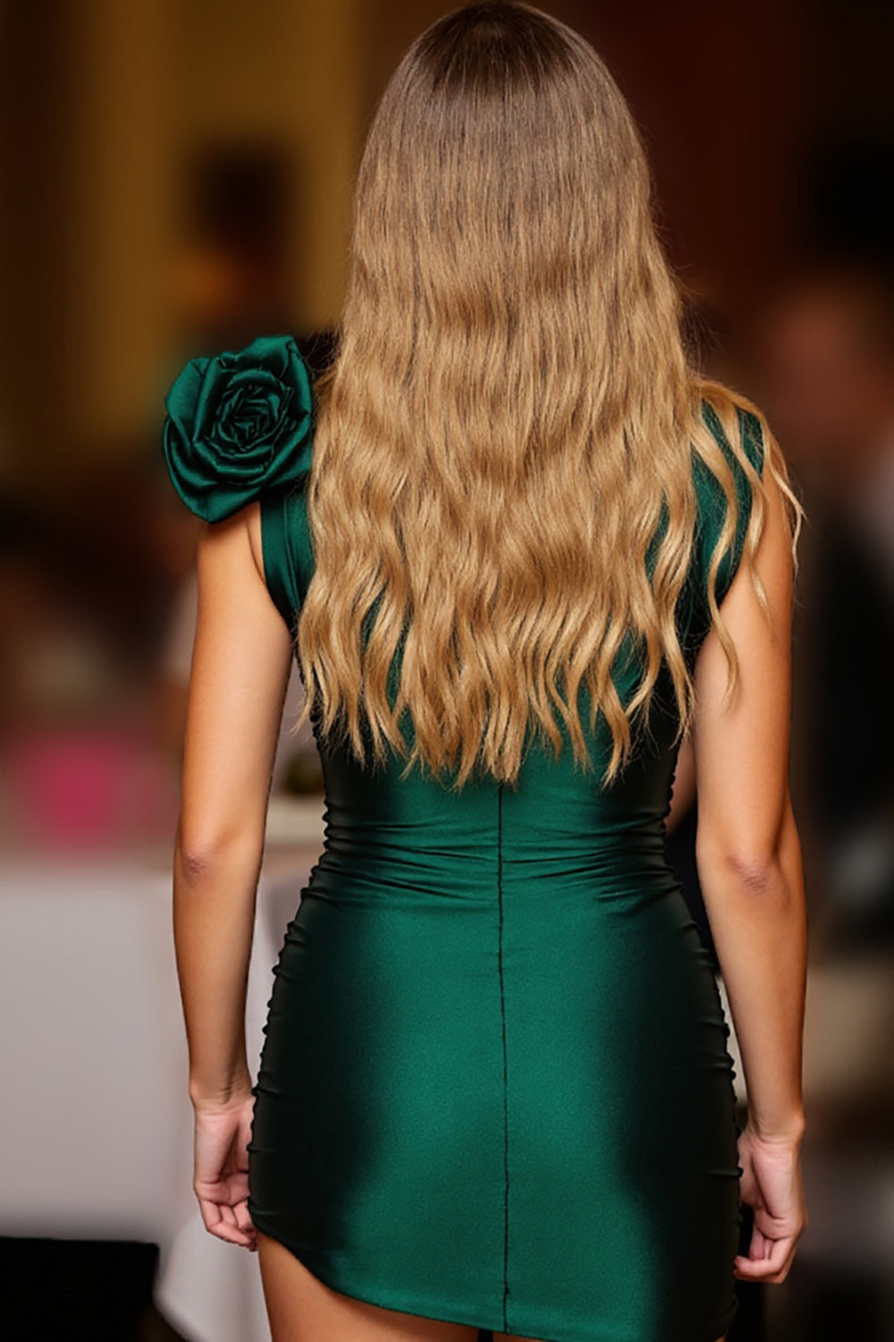 Dark Green Bodycon Floral Short Satin Homecoming Dress