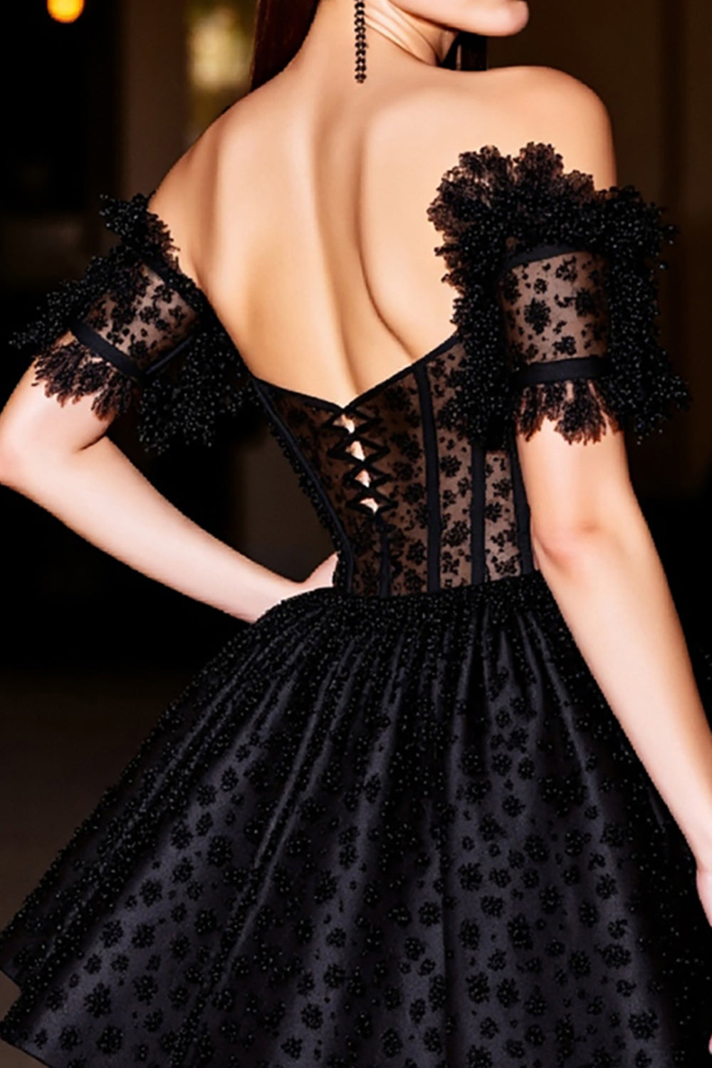 Black A Line Corset Short Homecoming Dress with Appliques