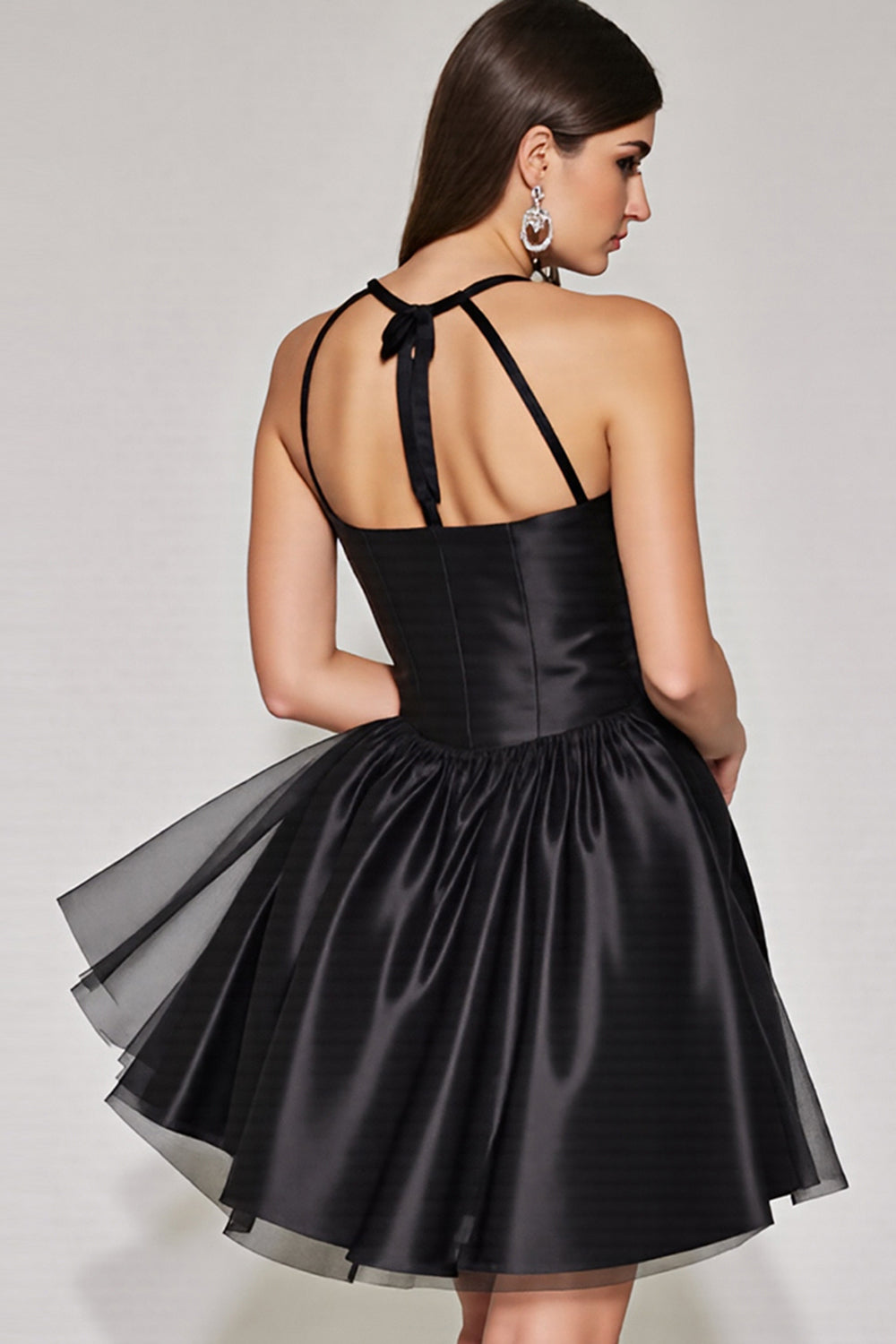 Black A Line Halter Short Homecoming Dress