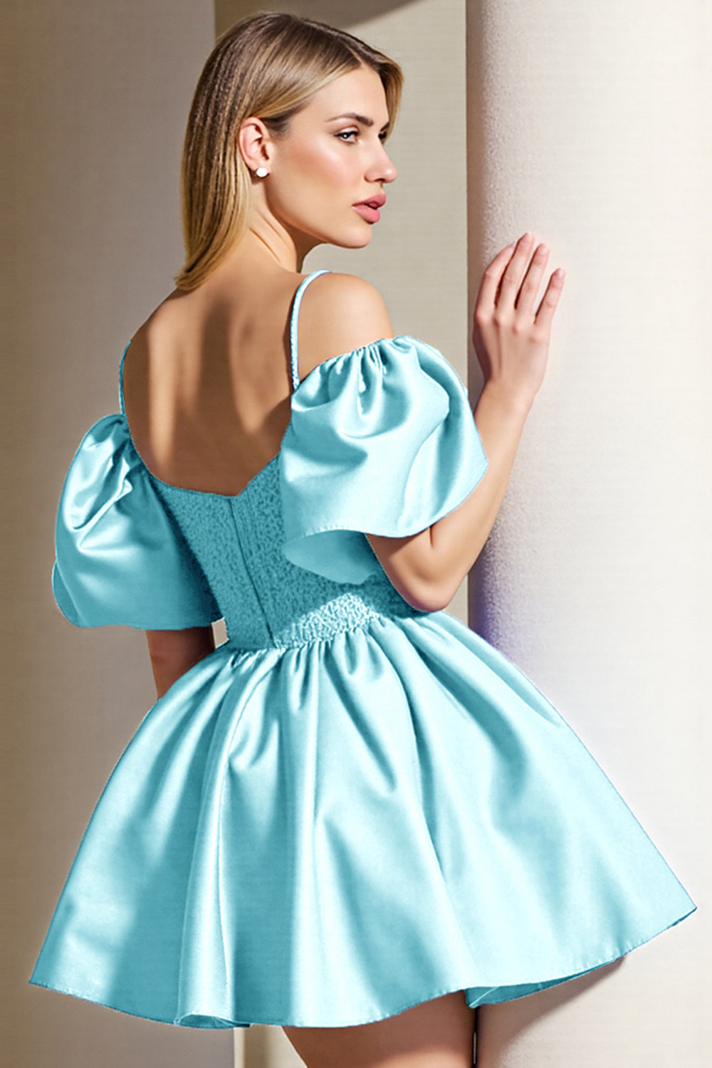 Light Blue Corset Short A Line Homecoming Dress