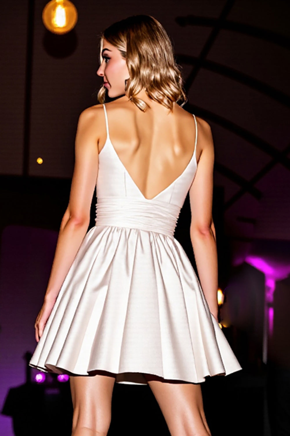 White Spaghetti Straps A Line Satin Short Graduation Dress