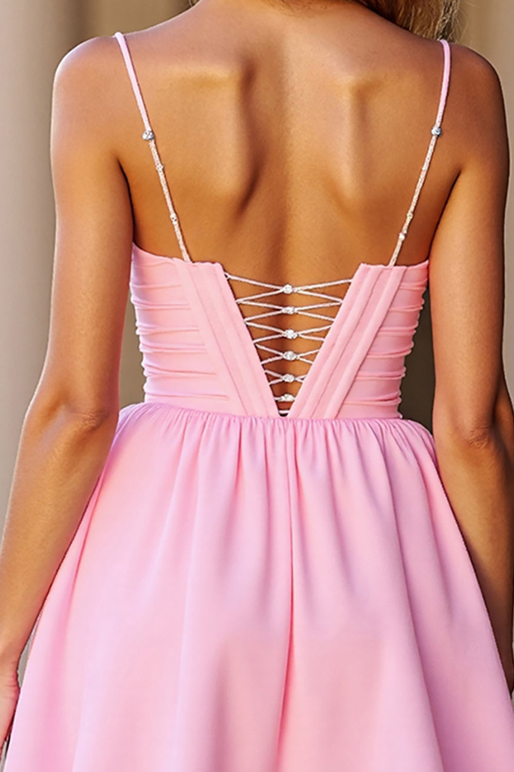Pink Corset A Line Deep V-Neck Short Homecoming Dress