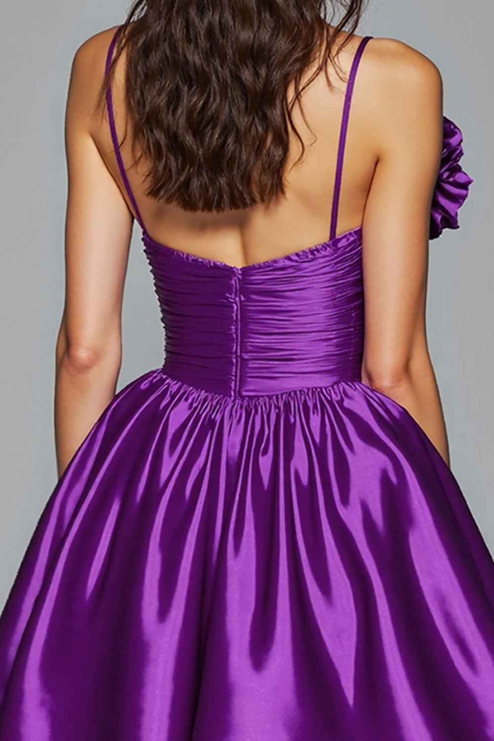 Dark Purple Floral A Line Satin Short Homecoming Dress