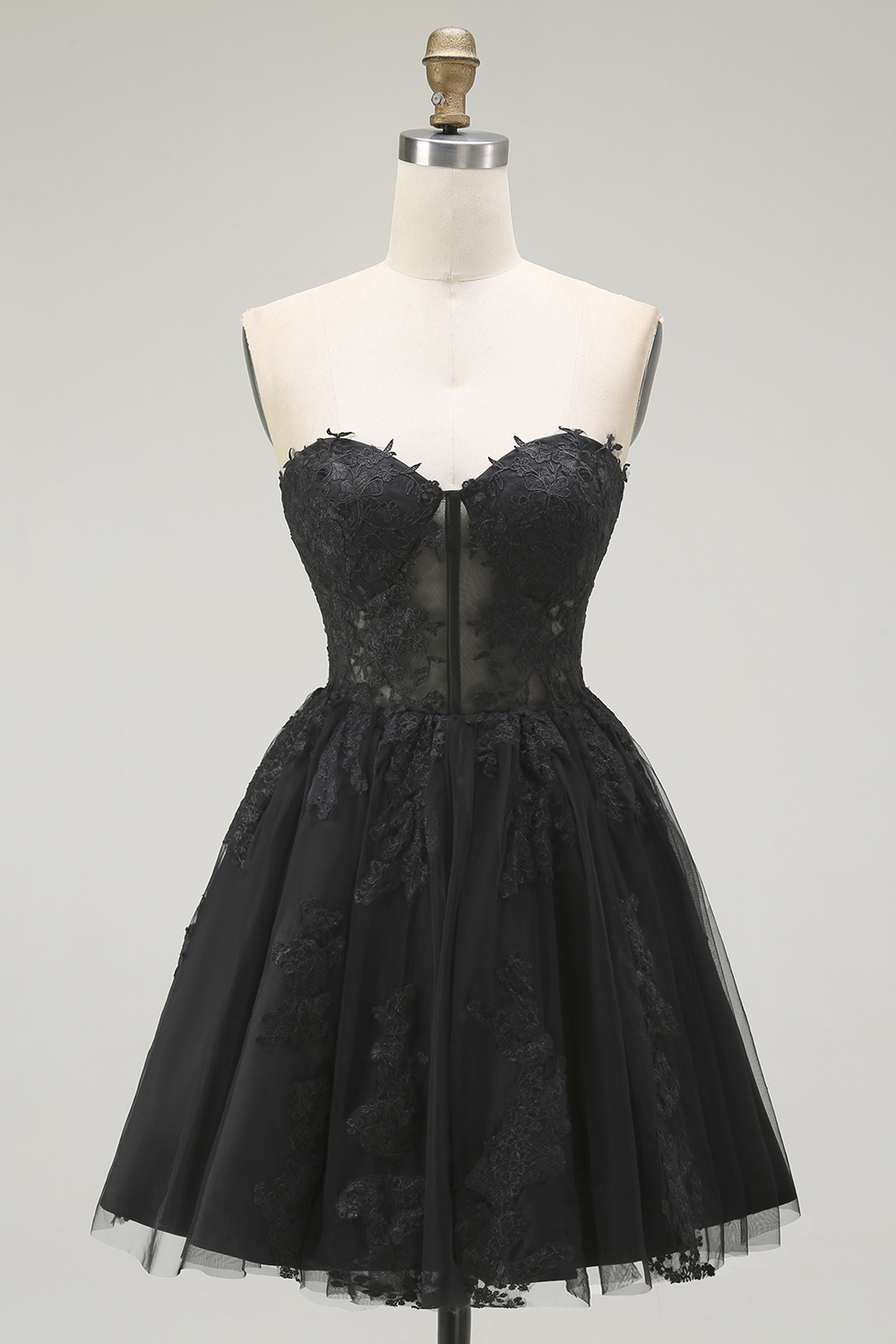 Black Corset Sweetheart A Line Short Lace Homecoming Dress