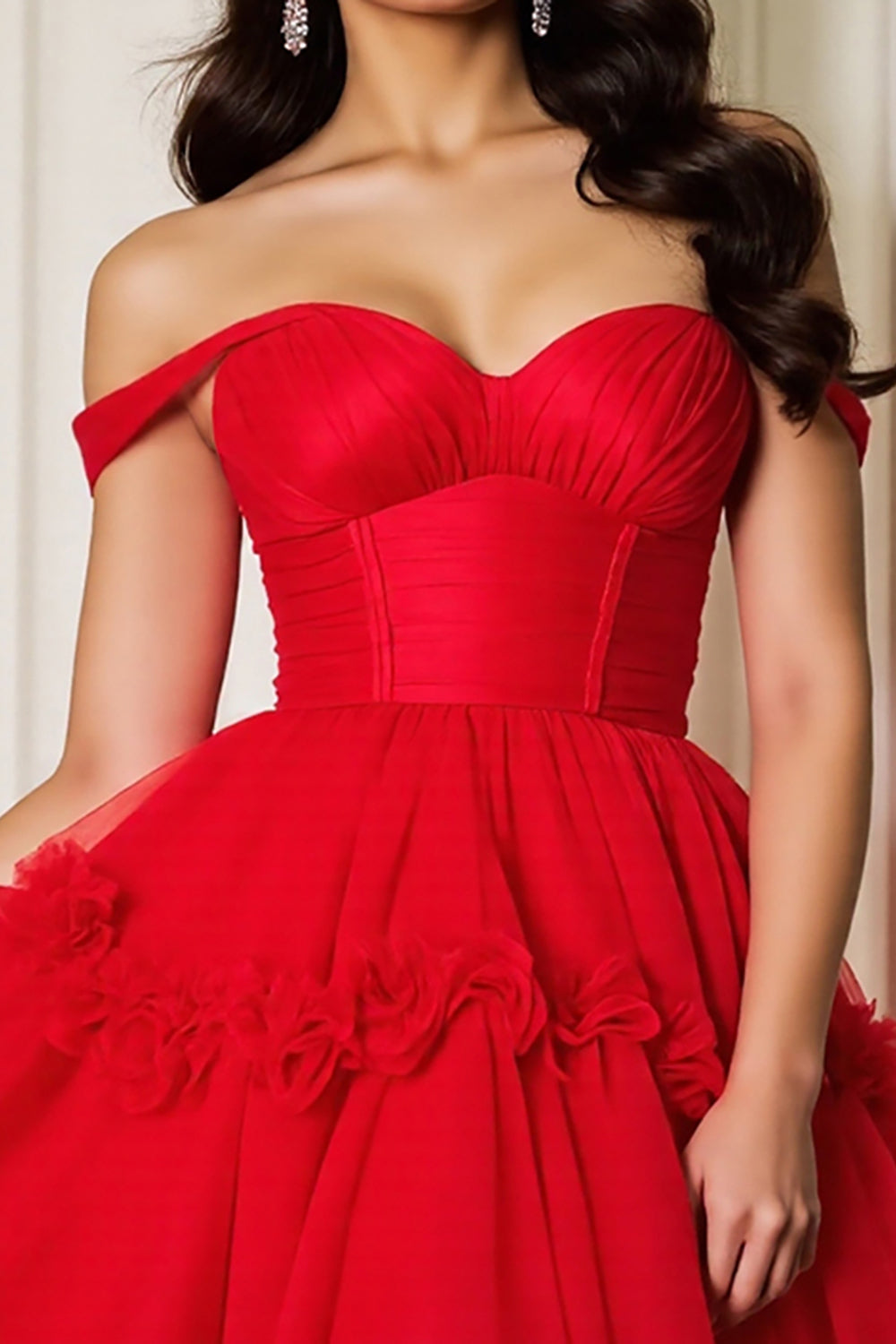 Red A Line Corset Tulle Short Homecoming Dress with Ruffles