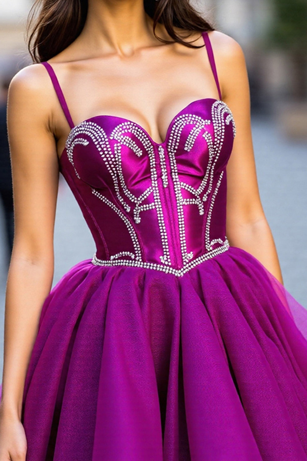 Sparkly Dark Purple Tulle Corset Short Homecoming Dress with Beading