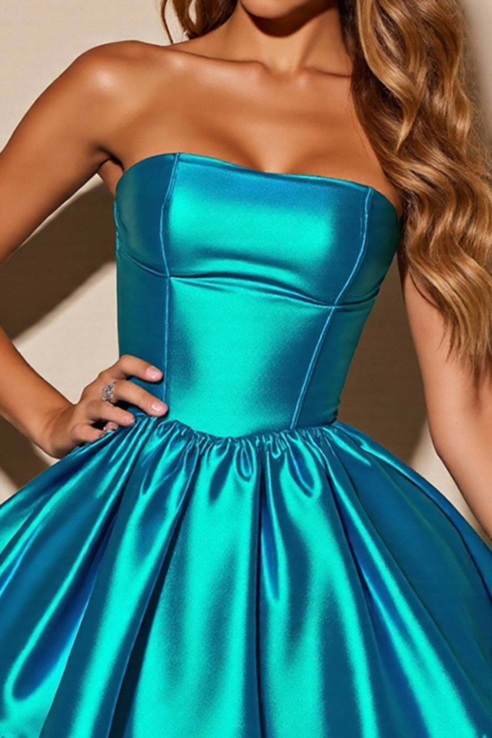 Blue Corset Satin A Line Strapless Short Homecoming Dress