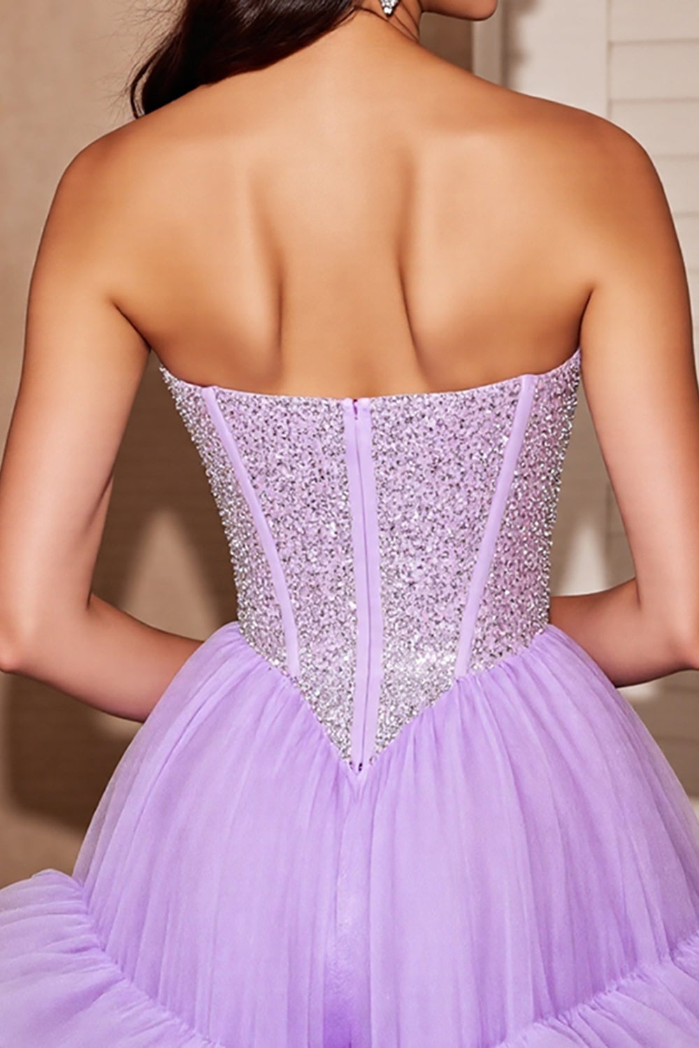 Sparkly Lilac Corset Tulle Short Ruffled Homecoming Dress with Sequins