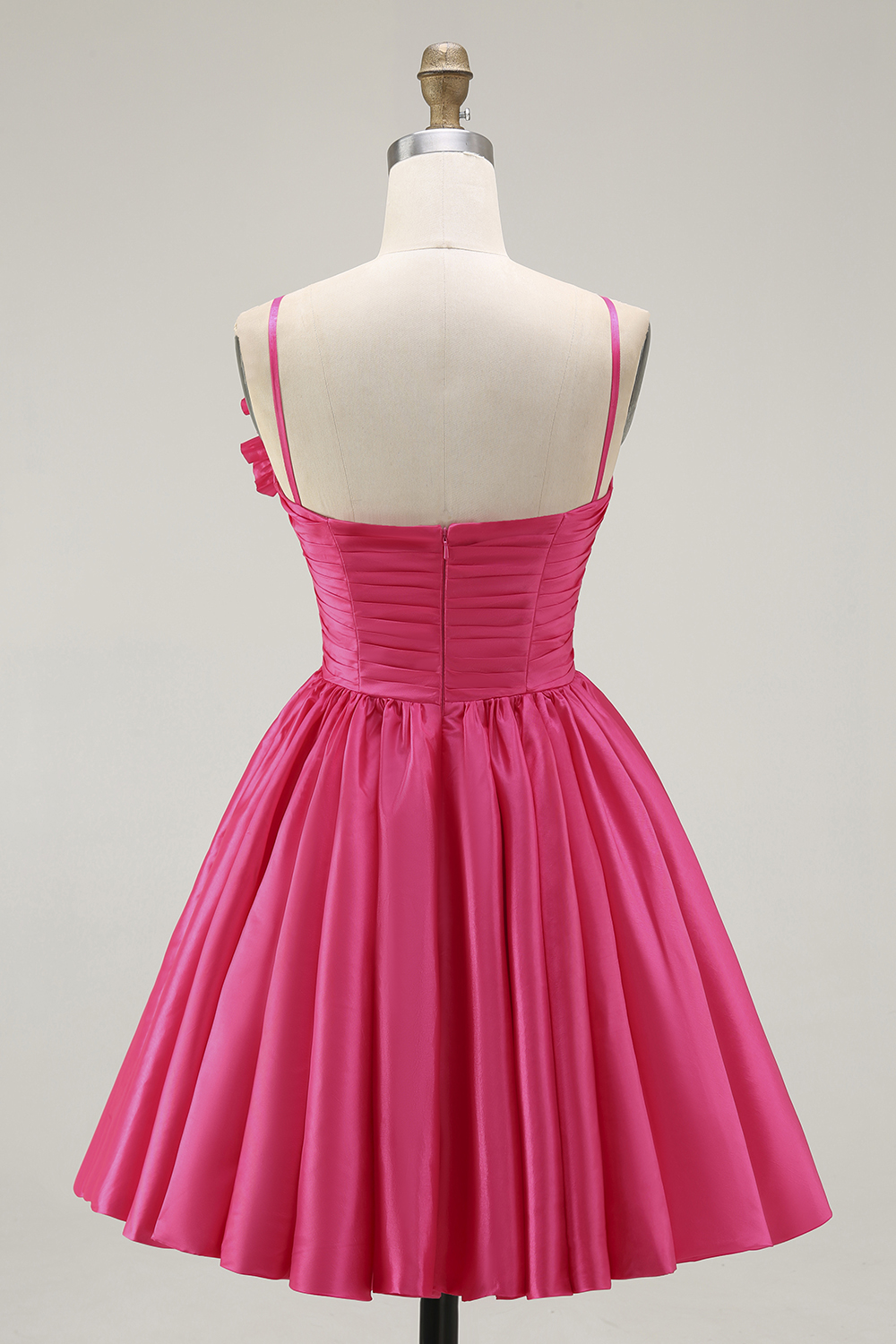 Fuchsia Satin Floral A Line Short Homecoming Dress with Ruffles